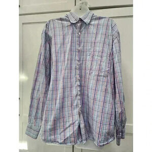 Alan Flusser Shirt Mens Large Blue Pink Green Colors Button Up Cotton Preppy